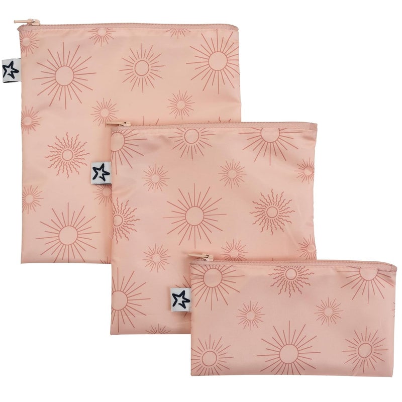 Reusable Snack Bags for Kids – 3 Pack Snack Pouches & Sandwich Bag for Toddlers – Machine Washable, Mess-Proof for Lunch & Travel (Shine)