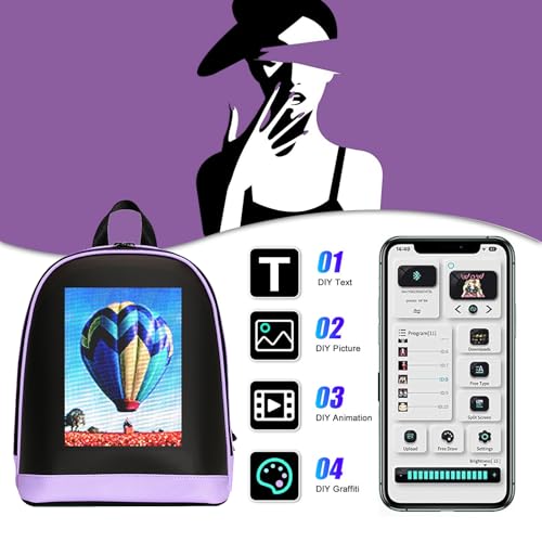 Crelander LED Backpack, 12 inch Small Laptop Backpack with Programmable Screen Smart Dynamic Fashion Shoulder Bag for Women Daily Use Cycling Travel Daypack App Control, (purple) - Image 2