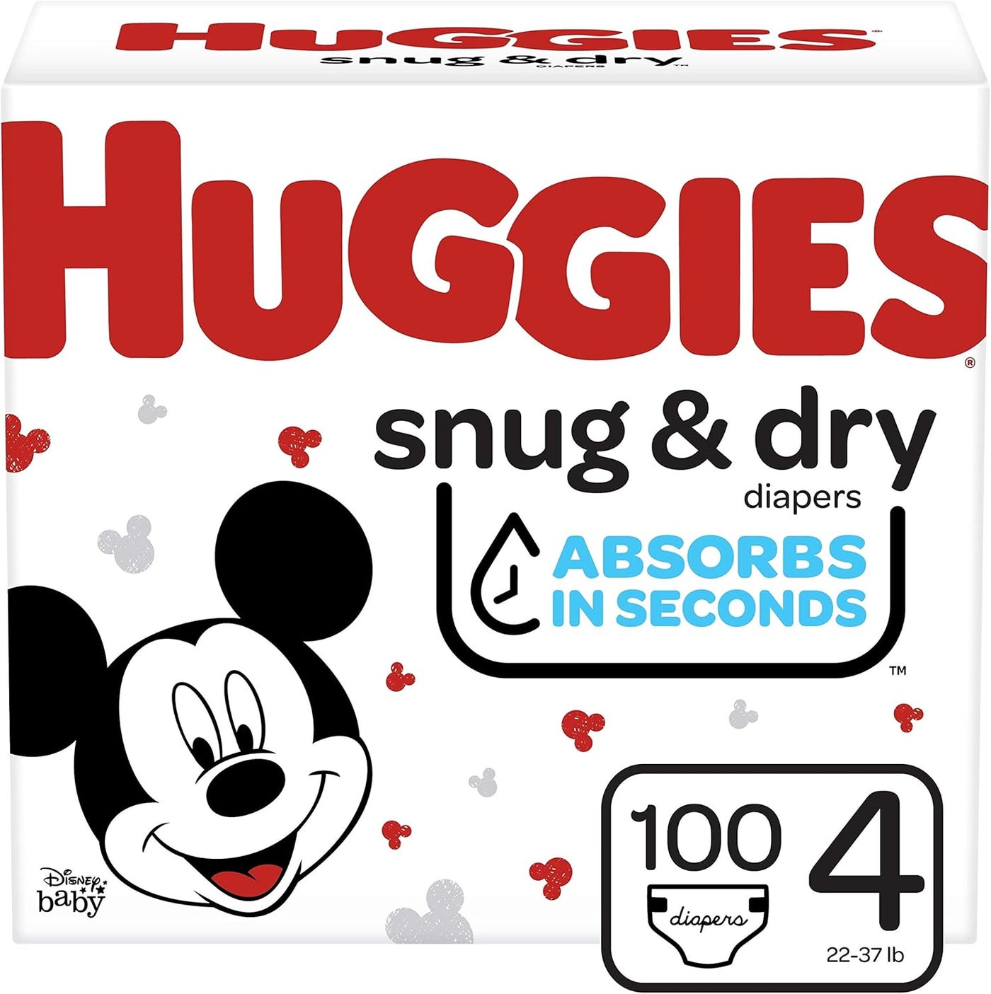 Huggies Snug  Dry Baby Diapers Size 4 100 Count 2237 lb 1017 kg Up to 12 Hrs Protection Disney Mickey Mouse Designs