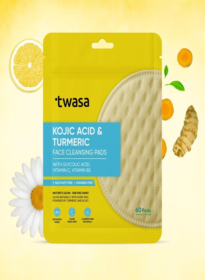 Twasa Kojic Acid & Turmeric Face Cleansing Pads (60 Pads) | Fades Dark Spots, Skin Brightening & Tan Removal | With Glycolic Acid | Skin Care Product For Men & Women | (Pack of 1) - Image 1