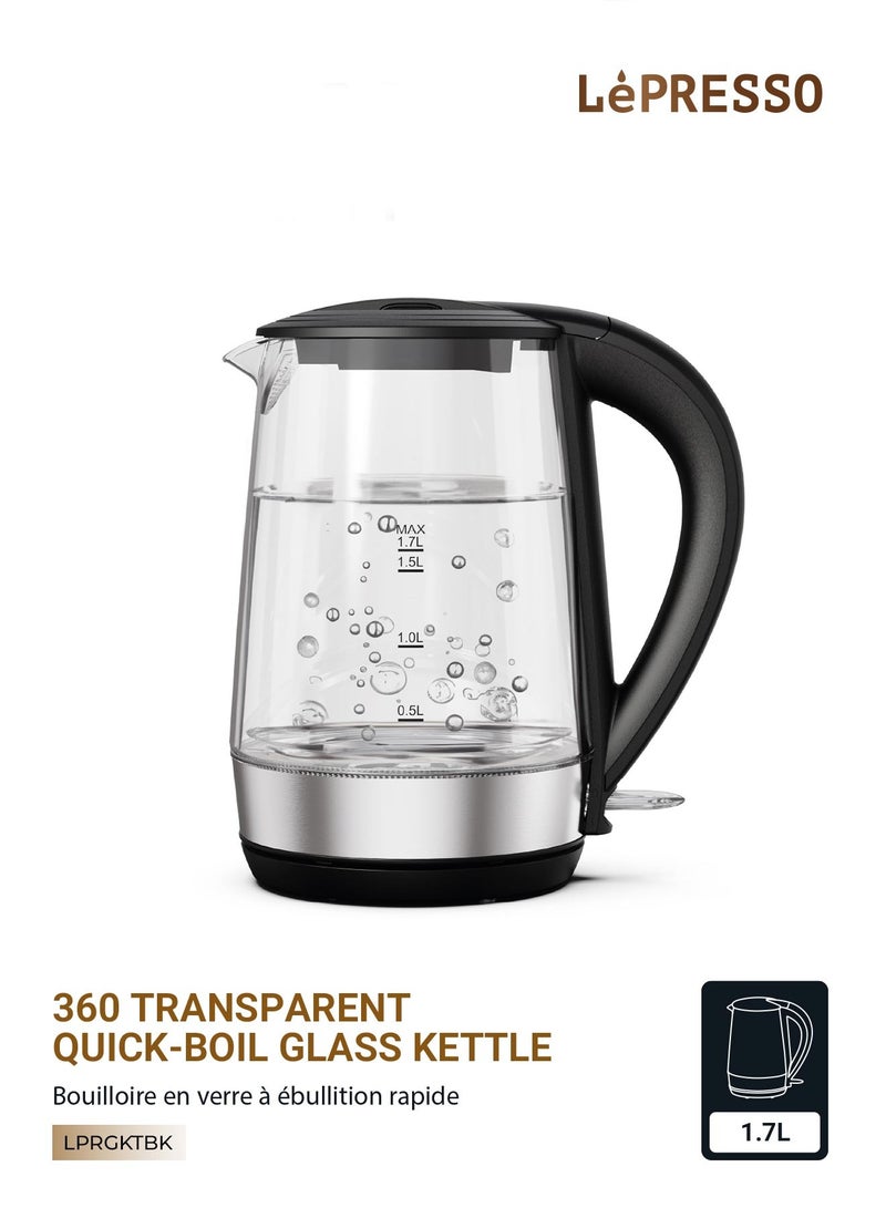 LePRESSO 360 Transparent Quick-Boil Glass Kettle 1.7L 2200W / Cordless / Glass Electric Kettle / Rapid boiling / Sleek Design / Illumination lightning- Black  - Image 1