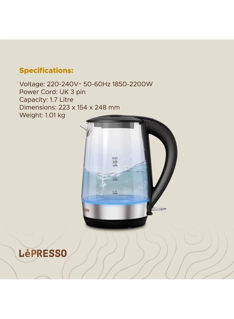 LePRESSO 360 Transparent Quick-Boil Glass Kettle 1.7L 2200W / Cordless / Glass Electric Kettle / Rapid boiling / Sleek Design / Illumination lightning- Black  - Image 2