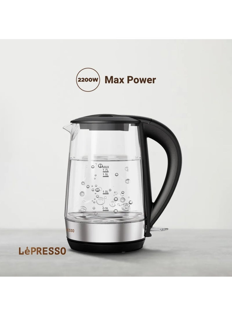 LePRESSO 360 Transparent Quick-Boil Glass Kettle 1.7L 2200W / Cordless / Glass Electric Kettle / Rapid boiling / Sleek Design / Illumination lightning- Black  - Image 5