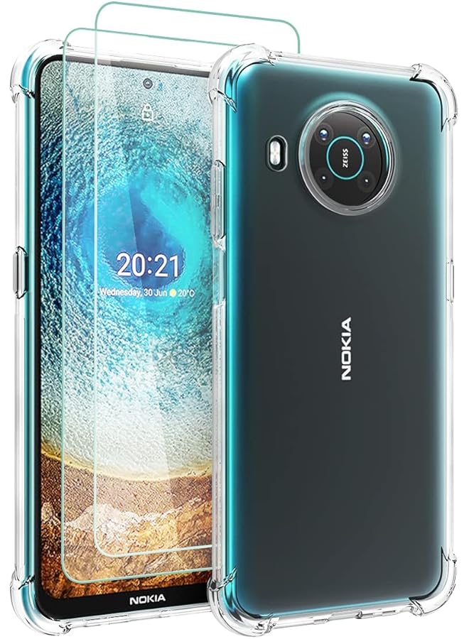 إيروريكس جراب لهاتف Nokia X10 5G 2021 Nokia X20 5G 2021 مع واقي شاشة من الزجاج المقوى مكون من قطعتين من مادة TPU الناعمة مع وسادة هوائية وغطاء حماية مضاد للخدش بأربع زوايا Nokia X10 X20 5G 2021 Nokia X10 X20 5G شفاف - Image 1