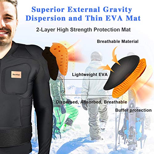 BenKen Men's Women's Professional Anti-Collision Sports Shirts, Protection of the Back, Motorcycle Protective Jacket for Skateboarding Skating Snowboarding Cycling (Black-Short Sleeves, S) - Image 3