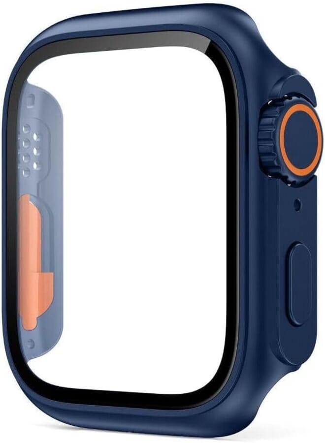 for Apple Watch 45mm Screen Protector Case, [ Looks Like Ultra Protector Case ] Tempered Glass Unique Design Case Cover for iWatch Series 7/8/9 Series SE 2 45mm (Blue for iWatch 45mm)