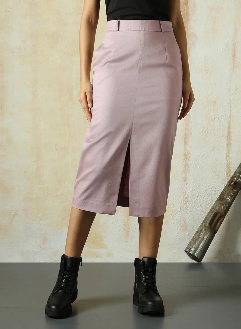 HIGH STAR Women's Sea Fog Cotton Blend Solid Midi Pencil Slim Fit Skirt