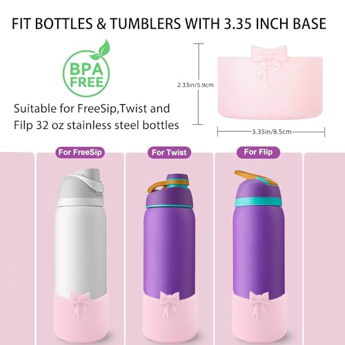 HIUSITY Bow Silicone Boot for Owala 32oz, Anti-Slip Protective Sleeve Bottom Bumper Protector for FreeSip, Twist, and Flip Stainless Steel Water Bottles Accessories,Dishwasher Safe and BPA Free-Pink - Image 2