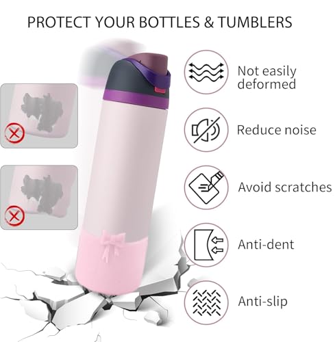 HIUSITY Bow Silicone Boot for Owala 32oz, Anti-Slip Protective Sleeve Bottom Bumper Protector for FreeSip, Twist, and Flip Stainless Steel Water Bottles Accessories,Dishwasher Safe and BPA Free-Pink - Image 3