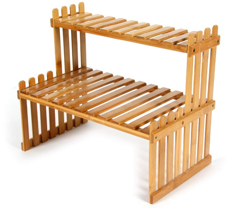 Lawei Lawei 2 Tier Table Top Bamboo Plant Stand  Desktop Flower Shelf Rack Flower Pot Display Stand for Indoor Outdoor Home Patio Lawn Garden Balcony Organizer Planter Holder