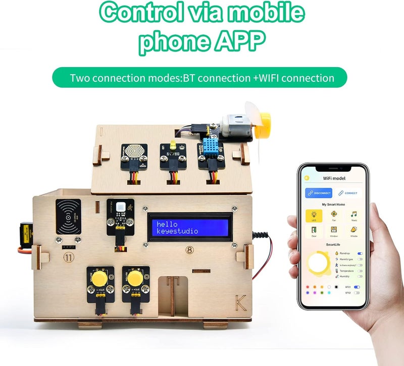 Keyestudio ESP32 Smart Home Starter Kit for Arduino and Python, Electronics Home Automation Coding, Wooden House DIY Sensor Kit, STEM Educational Set for Adults, 14+ Teens - Image 4