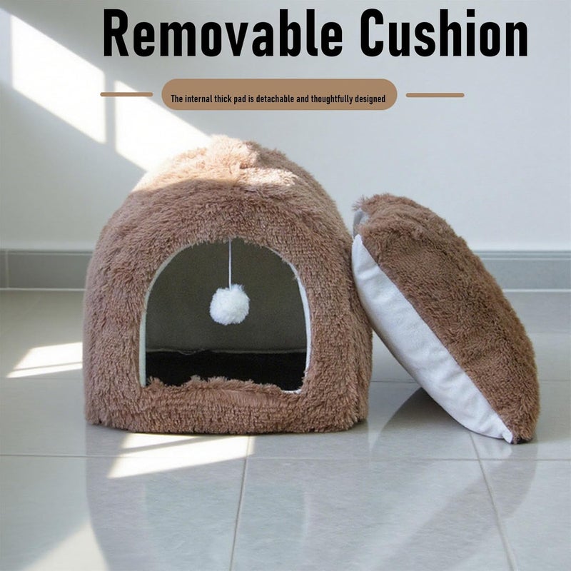 Cat Cave Bed, Semi Enclosed Design Cat Bed House, Cave House Tent with High Resilience Foam Core Removable Washable Cover for Cats Small Dogs All Season Use - Image 3