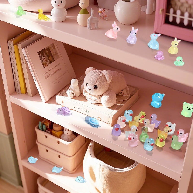 IHFAIO 100PCs Mini Resin Animals, Mini Ducks Unicorns Rabbits Dolphin Frog Dinosaur Cat Luminous Animals Glow in The Dark to Hide Around The Office Home for DIY Garden Dollhouse Combination - Image 4