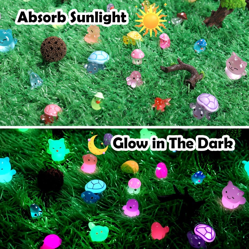 IHFAIO 100PCs Mini Resin Animals, Mini Ducks Unicorns Rabbits Dolphin Frog Dinosaur Cat Luminous Animals Glow in The Dark to Hide Around The Office Home for DIY Garden Dollhouse Combination - Image 5