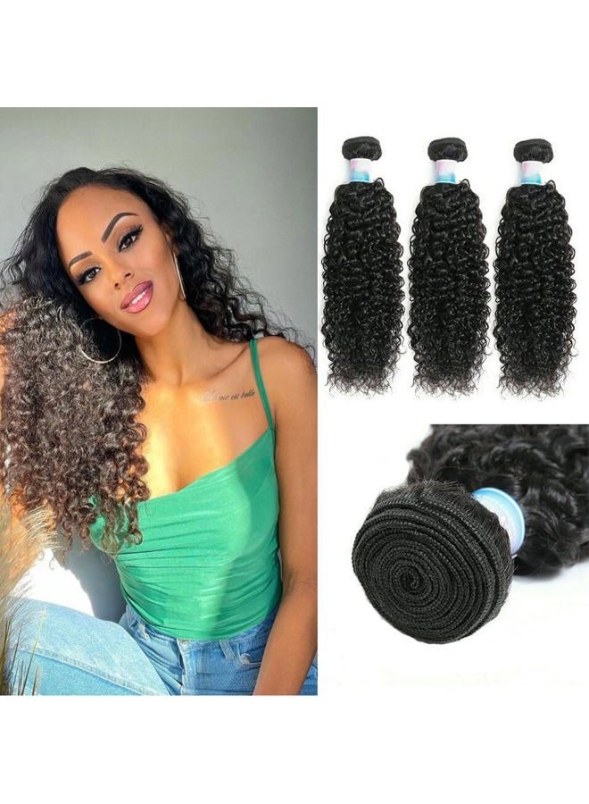 EMOL Curly Human Hair Bundles Thick Curly Weave Bundles Virgin Hair Bundles Full Head Hair Natural Black Color Hair Bundles Can Be Dyed 3 Bundles Total 300g 10 12 14 Inch - Image 1