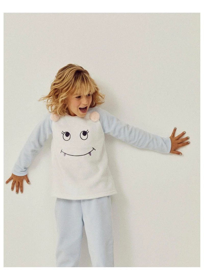 زيبي Zippy Fleece Pyjamas For Girls Monster Blue And White