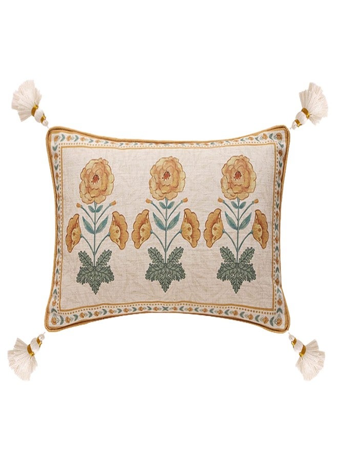 patdrea Designer Rectangle Throw Pillow Covers for Couch 12"x20",Vintage French Linen with Beige Daisy Floral Pattern and White Pendant,Farmhouse Decorative Lumbar Cushion for Bed,Living Room - Image 1