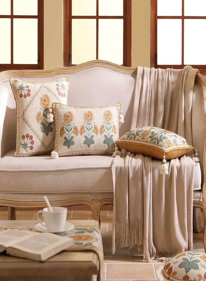 patdrea Designer Rectangle Throw Pillow Covers for Couch 12"x20",Vintage French Linen with Beige Daisy Floral Pattern and White Pendant,Farmhouse Decorative Lumbar Cushion for Bed,Living Room - Image 4