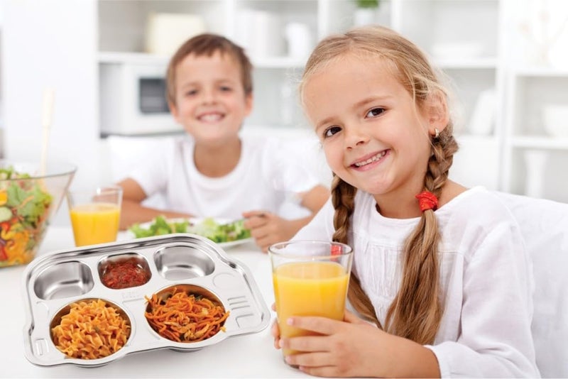 Yes Kitchen Stainless Steel Kids Bus Shape 5 Compartment Plates for Kids for Food Dinner Plate - Image 4