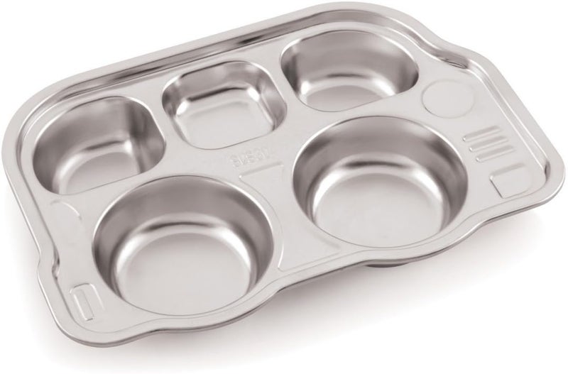 Yes Kitchen Stainless Steel Kids Bus Shape 5 Compartment Plates for Kids for Food Dinner Plate - Image 1