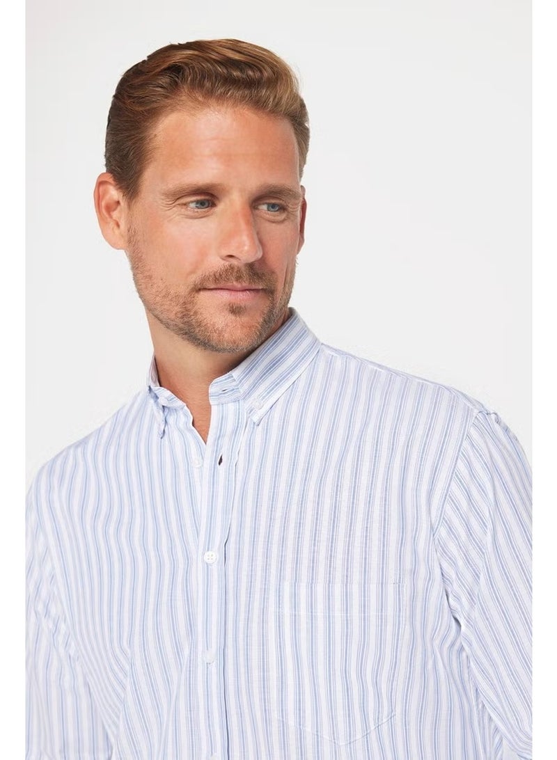 Tudors Classic Fit Button Down Collar Cotton Easy Iron Striped Men's Shirt - Image 3