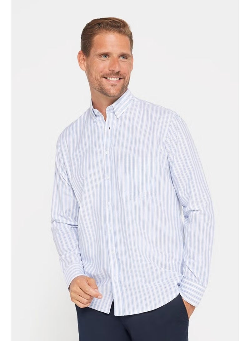 Tudors Classic Fit Button Down Collar Cotton Easy Iron Striped Men's Shirt - Image 1