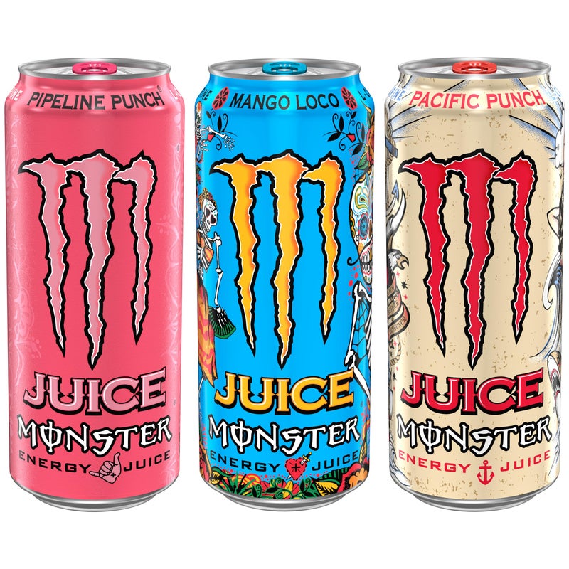 Monster Energy Juice Monster Variety Pack, Pipeline Punch, Mango Loco, Pacific Punch, Energy+Juice, Energy Drink, 16 Ounce (Pack of 15) - Image 4