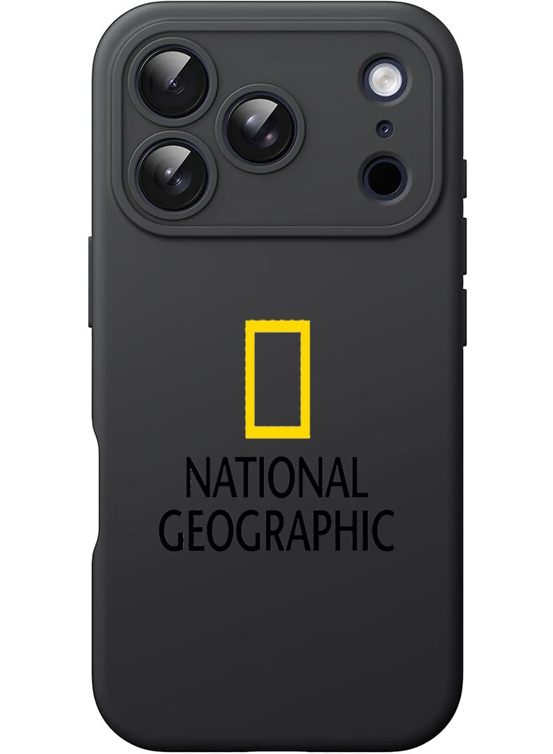 Theodor Protective Slim Fit Case Liquid Silicone Cover with Full Body Protection Anti-Scratch Shockproof Case For Apple iPhone 17 Pro (Black) National Geography - Image 1