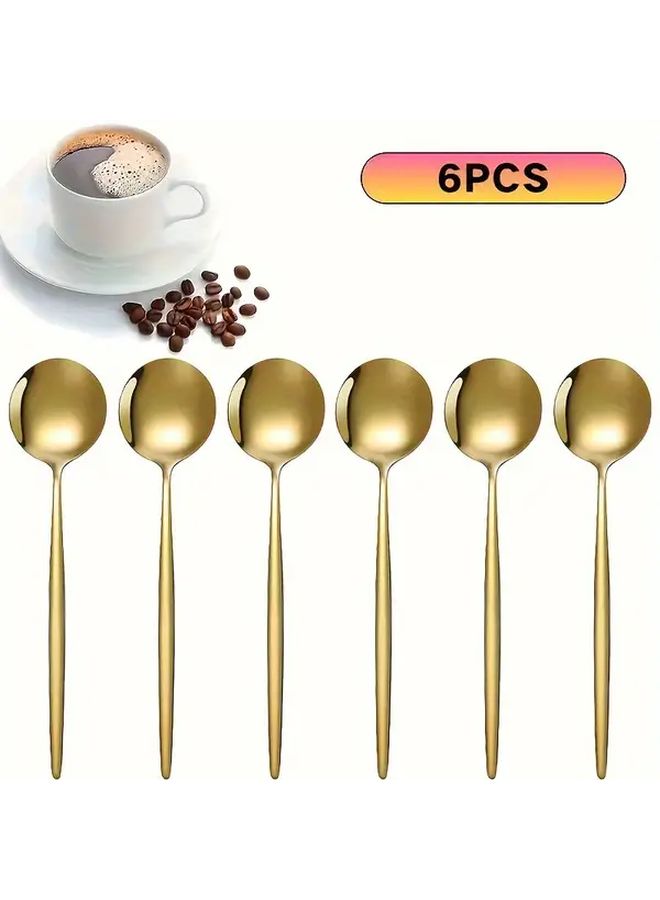 6 Piece Gold Tone Stainless Steel Coffee Dessert Spoons Dishwasher Safe For Home Kitchen Restaurant Christmas Halloween Easter Thanksgiving Valentine - Image 1