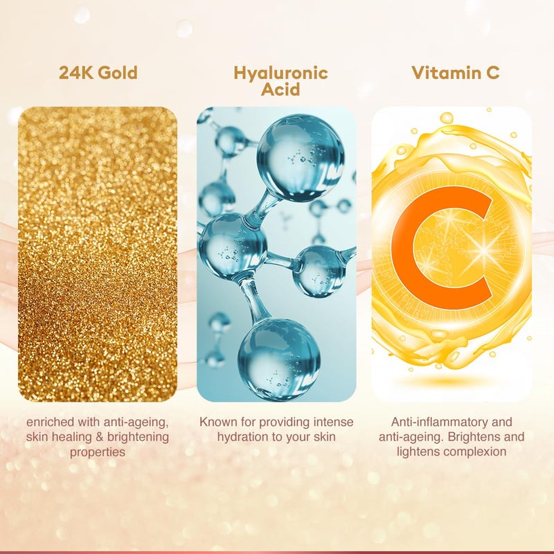 VLCC Gold Facial Kit for Sensitive Skin 60g Alcohol Paraben Free Enriched with 24K Gold Hyaluronic Acid Vitamin C Safe Gentle for Sensitive Skin - Image 4