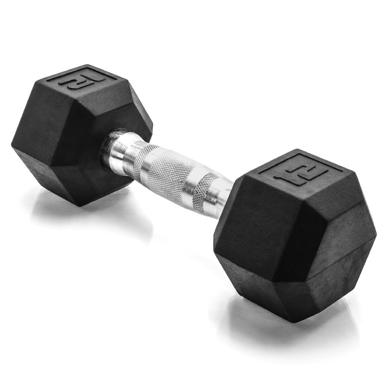 CAP Barbell 12 LB Rubber Coated Hex Dumbbell Hand Weight - Single | Chrome Handle - Image 1