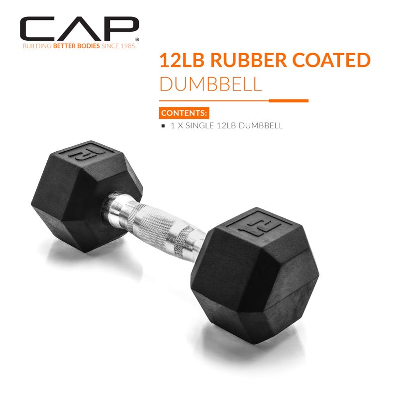 CAP Barbell 12 LB Rubber Coated Hex Dumbbell Hand Weight - Single | Chrome Handle - Image 2