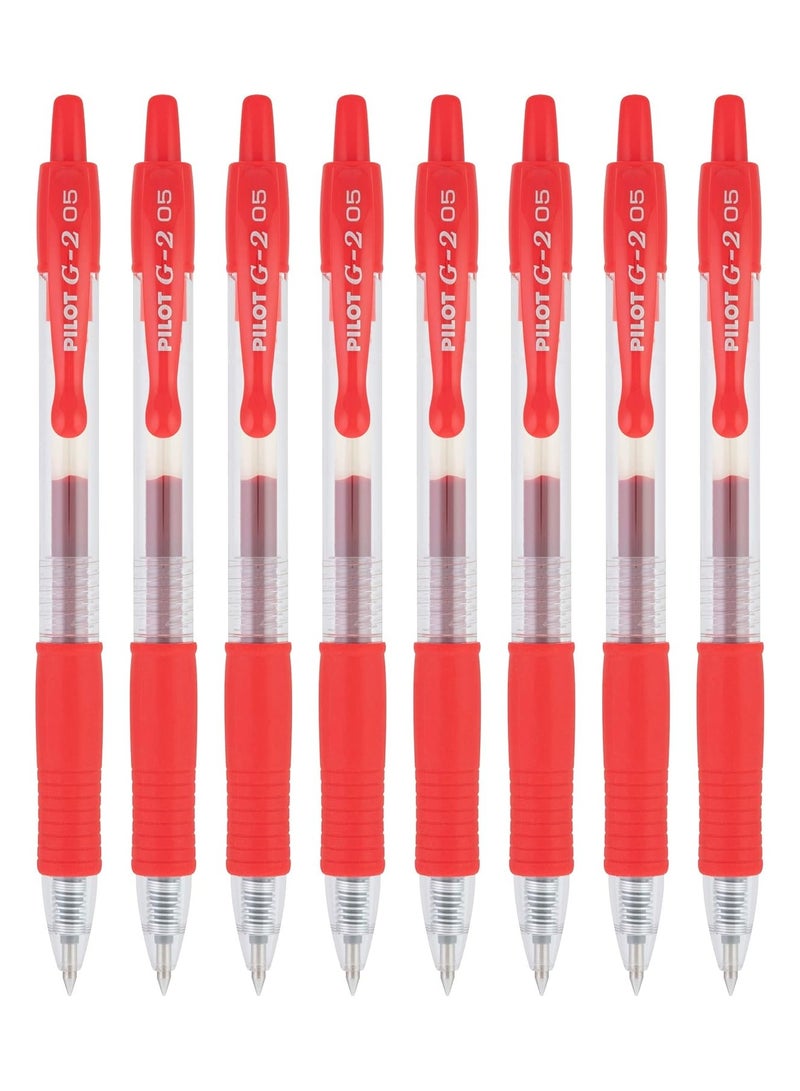 بايلوت أقلام جل بايلوت جي 2 الفاخرة ذات نقطة رفيعة للغاية 0.5 مم، عبوة من 8 أقلام باللون الأحمر - Image 1