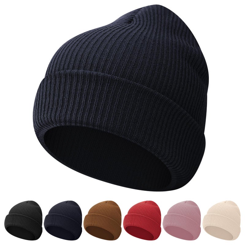 WYOK Kids Winter Beanie Hat - Toddler Youth Boys Girls Knit Warm Soft Cozy Cap for Autumn Classic Slouchy Cuffed Cap (One Size, Navy Blue) - Image 1