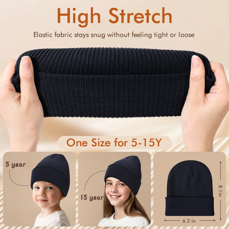 WYOK Kids Winter Beanie Hat - Toddler Youth Boys Girls Knit Warm Soft Cozy Cap for Autumn Classic Slouchy Cuffed Cap (One Size, Navy Blue) - Image 4