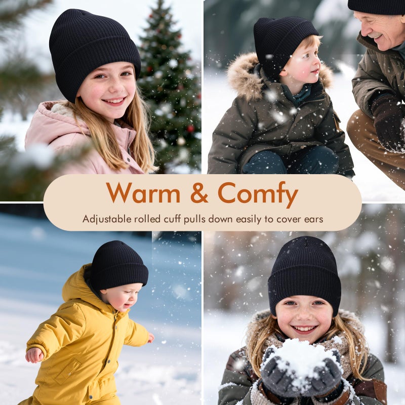 WYOK Kids Winter Beanie Hat - Toddler Youth Boys Girls Knit Warm Soft Cozy Cap for Autumn Classic Slouchy Cuffed Cap (One Size, Navy Blue) - Image 3