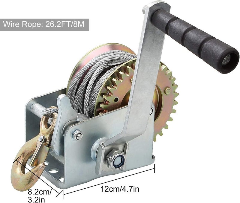 Aconnet 800lbs Capacity Heavy Duty Crank Winch with 26FT Wire Rope and Hook - Image 2