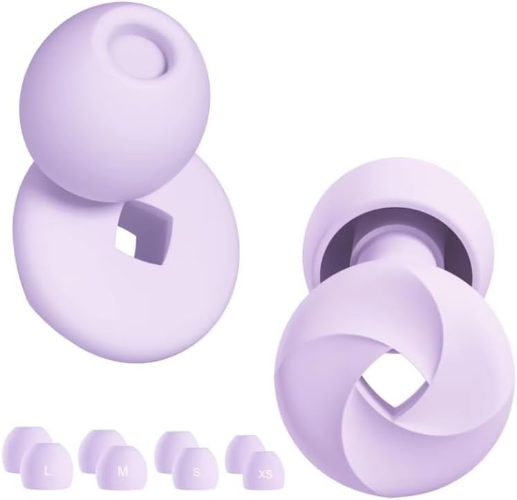Onomie Loop Earplugs for Noise Reduction High Fidelity Ear Protection for Concerts, Work, Noise Reduction, Studying, Musicians, Motorcycles, Relaxation - SNR 33 Filter Sound Blocking - Reusable Flexible Earplugs for Sleep - Travel , 4 Ear Tips in XS,S,M, L (Purple, Free Size) - Image 1