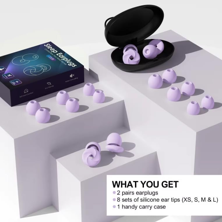 Onomie Loop Earplugs for Noise Reduction High Fidelity Ear Protection for Concerts, Work, Noise Reduction, Studying, Musicians, Motorcycles, Relaxation - SNR 33 Filter Sound Blocking - Reusable Flexible Earplugs for Sleep - Travel , 4 Ear Tips in XS,S,M, L (Purple, Free Size) - Image 5