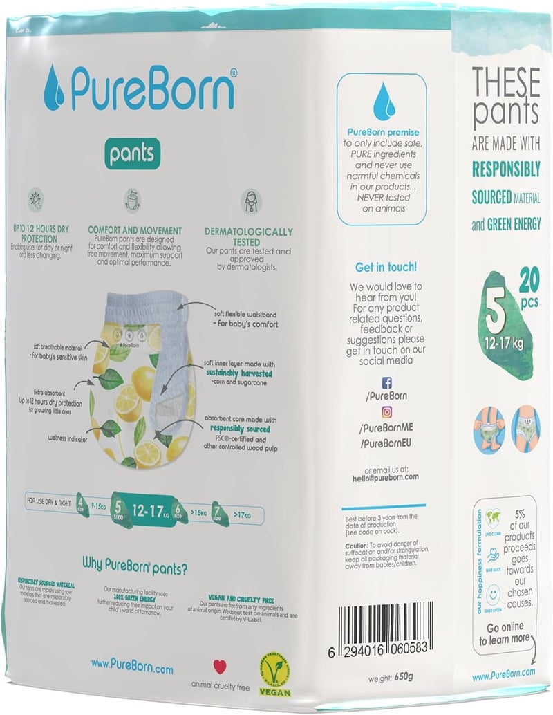 حفاضات الأطفال القابلة للسحب من PureBorn Baby Dry مناسبة للأطفال | المقاس -5 | عبوة فردية | 20 قطعة | حماية ليلاً ونهارًا | مختبرة جلدياً | فائقة النعومة | - Image 5