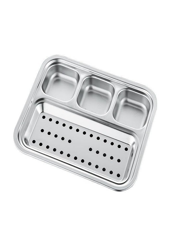 Alark صينية تقديم مقسمة من الفولاذ المقاوم للصدأ من ألارك، مزودة بأربعة أقسام، مثالية لتقديم وجبات الطعام الخفيفة (بوجان ثالي) للأطفال، ولحفلات التخييم، وللاستخدام اليومي، ولتقديم المقبلات والوجبات الخفيفة في الحفلات. - Image 1