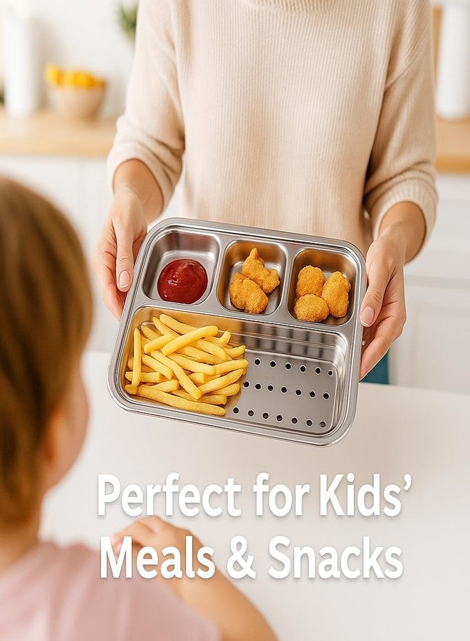 Alark صينية تقديم مقسمة من الفولاذ المقاوم للصدأ من ألارك، مزودة بأربعة أقسام، مثالية لتقديم وجبات الطعام الخفيفة (بوجان ثالي) للأطفال، ولحفلات التخييم، وللاستخدام اليومي، ولتقديم المقبلات والوجبات الخفيفة في الحفلات. - Image 5