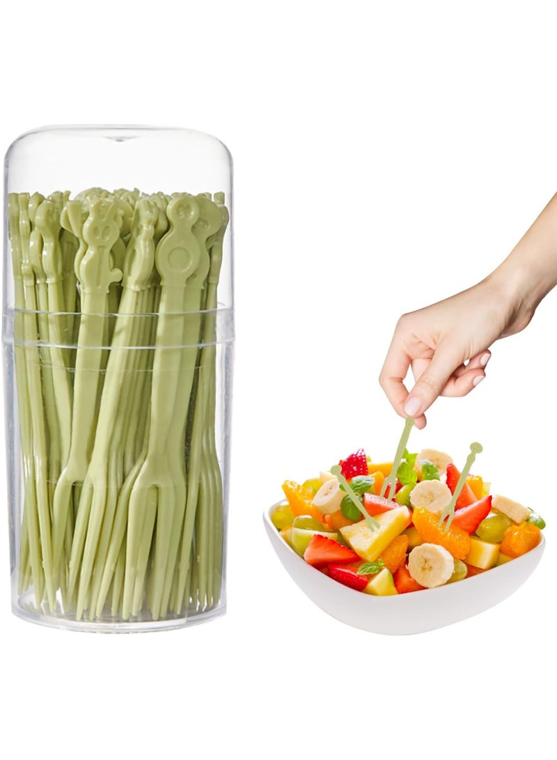 2 Pack 100PCS Plastic Cocktail Picks,Mini Appetizer Forks,Small Cocktail Forks,Cocktail Toothpicks For Appetizers (Green) - Image 1