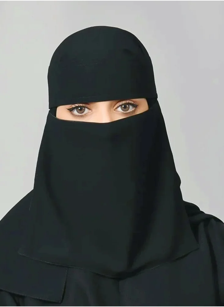 lamha abaya Short silk niqab with single rubber and tie closure