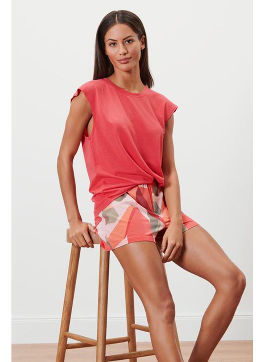 Tchibo Women 2 Pcs Plain Pajama Top And Bottom Set, Pale Red  - Image 1