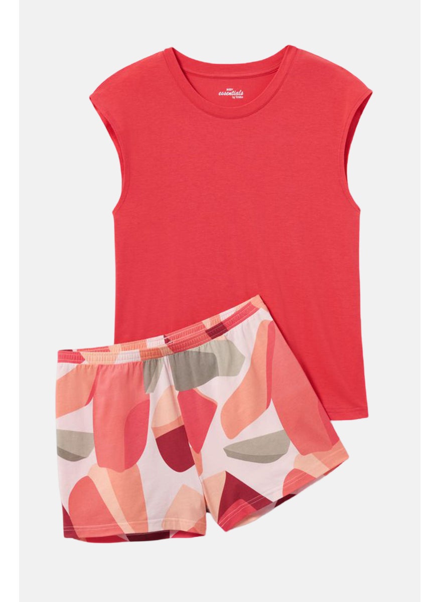Tchibo Women 2 Pcs Plain Pajama Top And Bottom Set, Pale Red  - Image 2