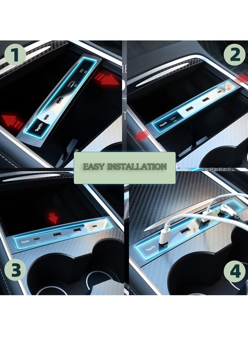 كابتن تيك for Tesla Model 3 / Y Docking Station 4 in 1 USB LED Hub, Compatible Docking ​Station（2021 2022） ​of Center Console HUB Adapter Multiport Cable Extension Accessories - Image 5