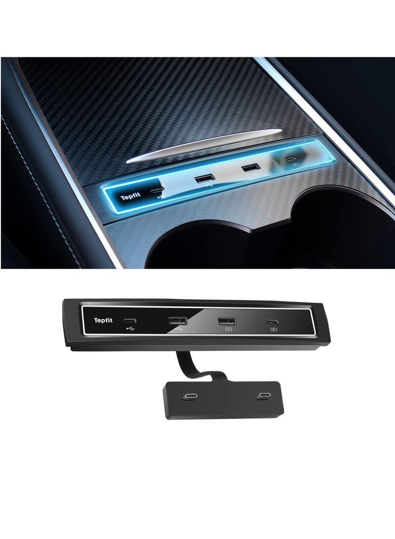 كابتن تيك for Tesla Model 3 / Y Docking Station 4 in 1 USB LED Hub, Compatible Docking ​Station（2021 2022） ​of Center Console HUB Adapter Multiport Cable Extension Accessories - Image 1