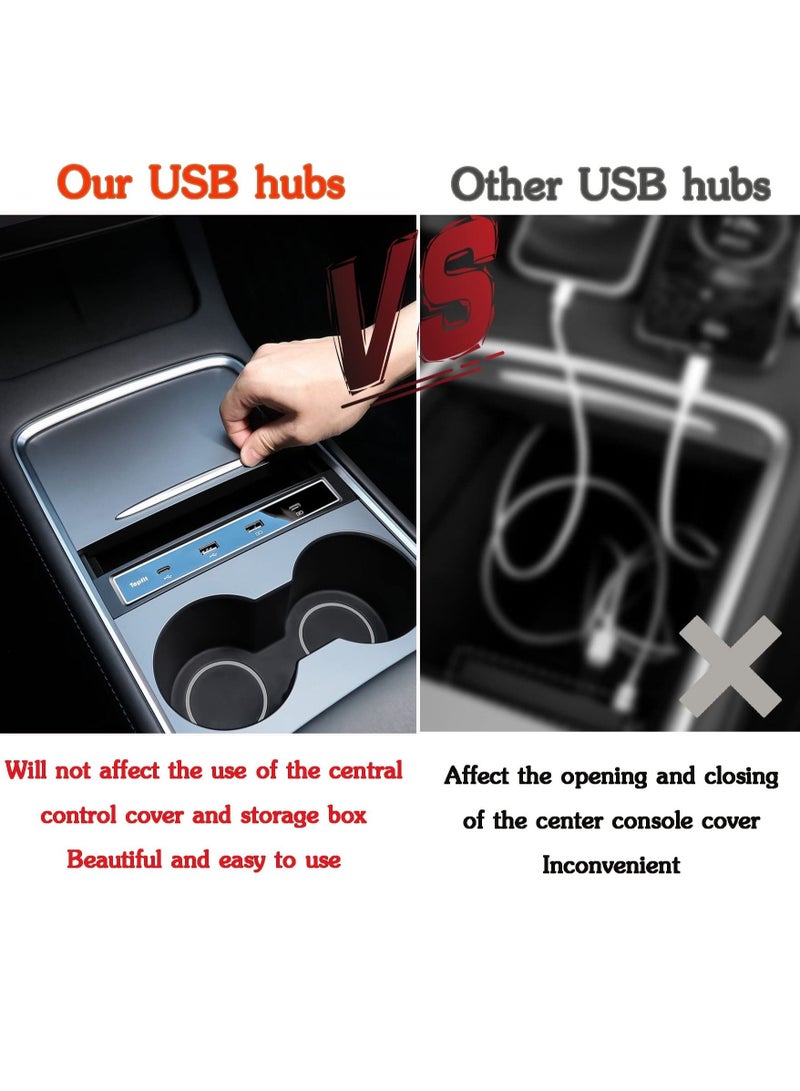 كابتن تيك for Tesla Model 3 / Y Docking Station 4 in 1 USB LED Hub, Compatible Docking ​Station（2021 2022） ​of Center Console HUB Adapter Multiport Cable Extension Accessories - Image 2