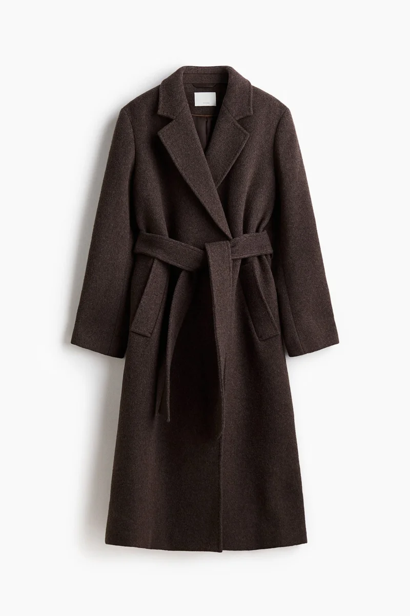 اتش اند ام معطف من مزيج الصوف مع حزام ربط